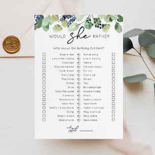 Would She Rather Birthday Party game Card