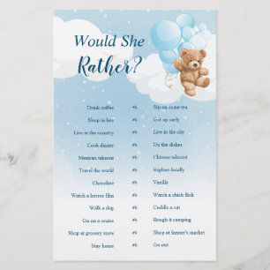Would She Rather Blue Teddy Bear Game Flyer