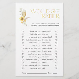 Would She Rather Boho Sunflower Bridal Shower Game