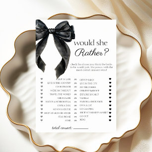 Would She Rather bow Bridal Shower game card