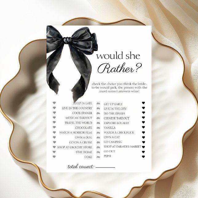 Would She Rather bow Bridal Shower game card (Creator Uploaded)