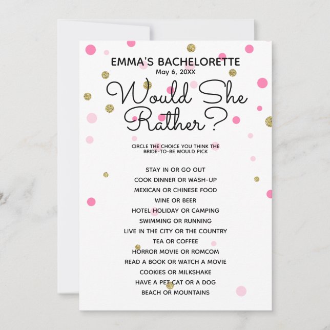 would she rather bridal baby shower game invitation (Front)