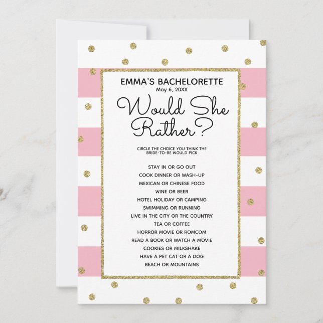 would she rather bridal baby shower game invitation (Front)