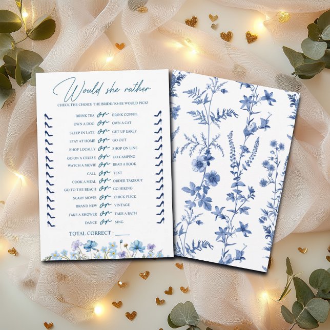 Would She Rather Bridal Shower Floral Game Card (Creator Uploaded)