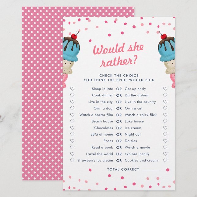 Would She Rather Bridal Shower Game (Front/Back)