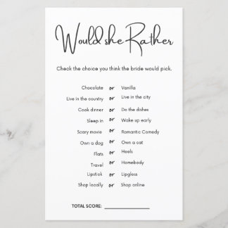 Would she Rather Bridal Shower Game