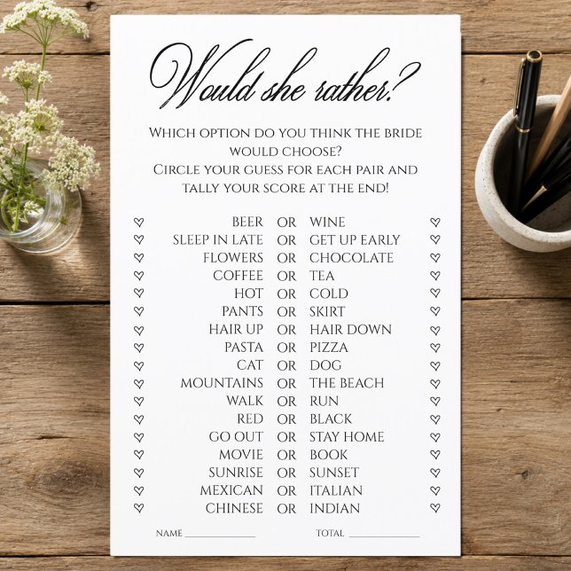 Would She Rather Bridal Shower Game  (Would She Rather Bridal Shower Game)