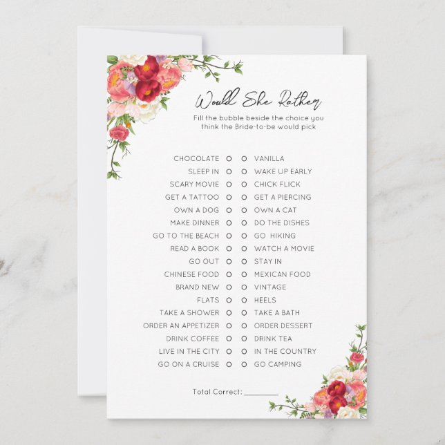 Would She Rather- Bridal Shower Game Announcement (Front)