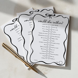 Would She Rather Bridal Shower Game Black Bow Advice Card