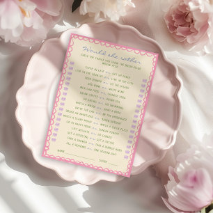 Would She Rather Bridal Shower Game Card