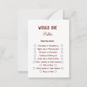 Would she rather bridal shower game card