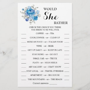 Would She Rather Bridal Shower Game Card