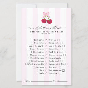 Would She Rather Bridal Shower Game Coquette