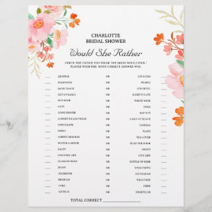 Would She Rather Bridal Shower Game Floral Flyer