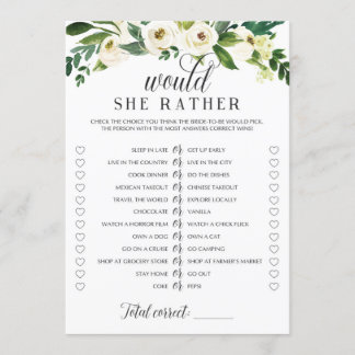 Would She Rather Bridal Shower Game Floral Theme Invitation