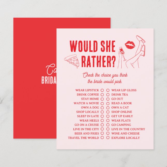 Would She Rather Bridal Shower Game Girl Gone Mild (Front/Back)