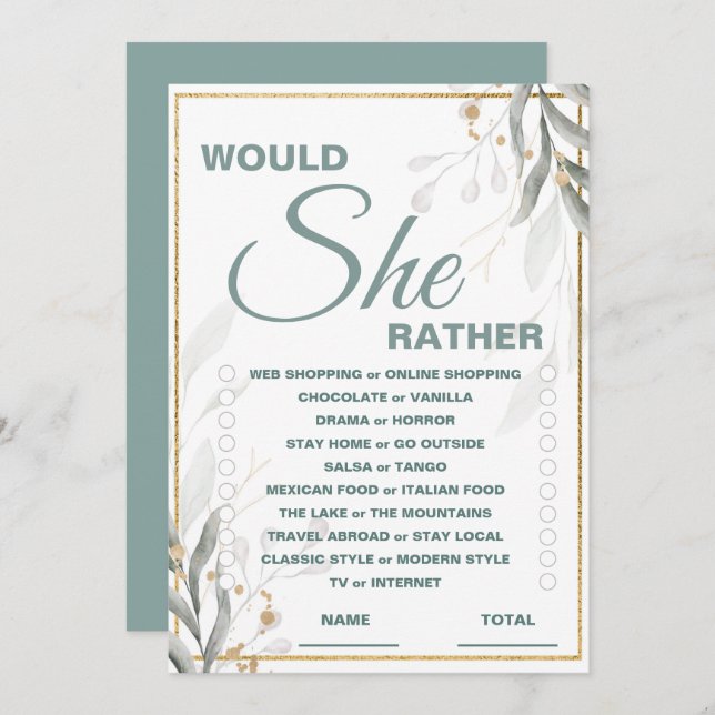 Would She Rather Bridal Shower Game Invitation (Front/Back)