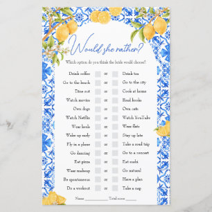 Would She Rather Bridal Shower Game Lemon Themed