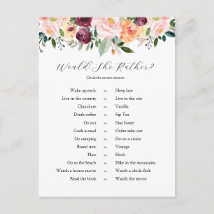 Would She Rather Bridal Shower Game Postcard
