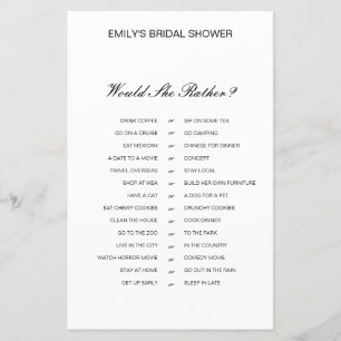Would She Rather Bridal Shower Game PRINTED