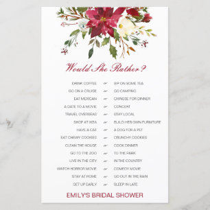 Would She Rather Bridal Shower Game PRINTED