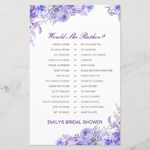 Would She Rather Bridal Shower Game PRINTED