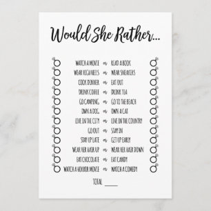 Would She Rather Bridal Shower Game Programme
