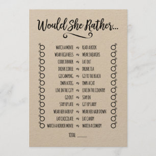 Would She Rather Bridal Shower Game Programme