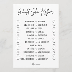 Would She Rather Bridal Shower Game Programme