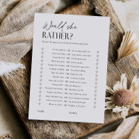 Would She Rather Bridal Shower Game Trivia Card
