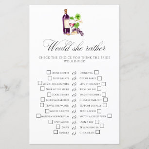 Would She Rather Bridal Shower Game Vineyard