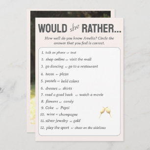 Would She Rather? Bridal Shower Game with Photo Advice Card