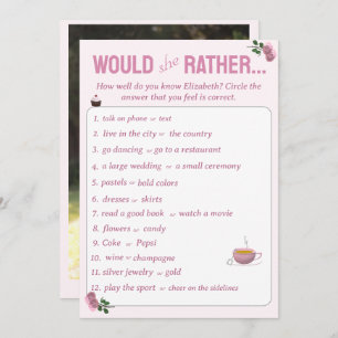 Would She Rather Bridal Shower with Photo Game Advice Card