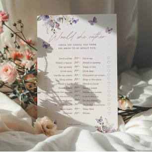 Would She Rather Butterfly Bridal Shower Game Card