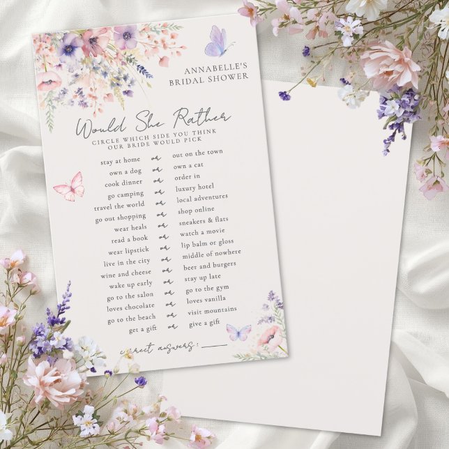 Would She Rather Butterfly Floral  Bridal Shower (Would She Rather Butterfly Floral Bridal Shower )