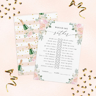 Would She Rather Champagne Floral Party Game Enclosure Card