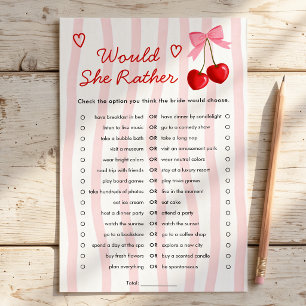 Would She Rather Cherry on Top Bridal Shower Game