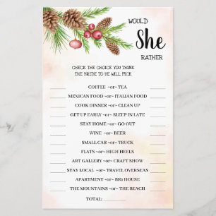 Would She Rather Christmas Bridal Shower Game Card