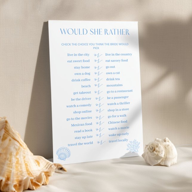Would She Rather Coastal Bridal Shower Game Card (Creator Uploaded)