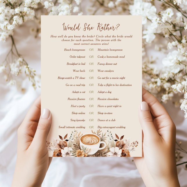 Would She Rather Coffee Bridal Shower Game Card (Creator Uploaded)
