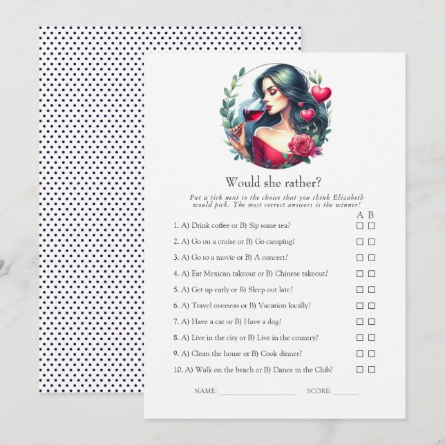 Would She Rather Drunk in Love Bridal Shower Game Invitation (Front/Back)