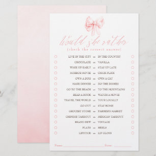 Would She Rather Elegant Pink Bow Bridal Game