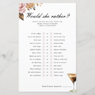 Would She Rather Espresso Bridal Shower Game