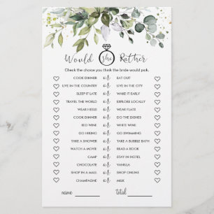 Would She Rather Eucalyptus Bridal Shower Game