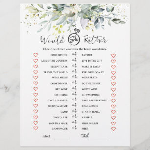 Would She Rather Eucalyptus Bridal Shower Game