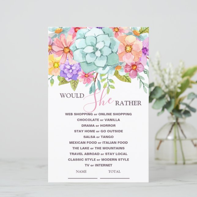 Would She Rather Floral Bridal Game (Standing Front)