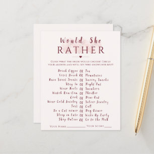 Would She Rather Floral Bridal Shower Game Card