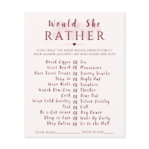 Would She Rather Floral Bridal Shower Game Card
