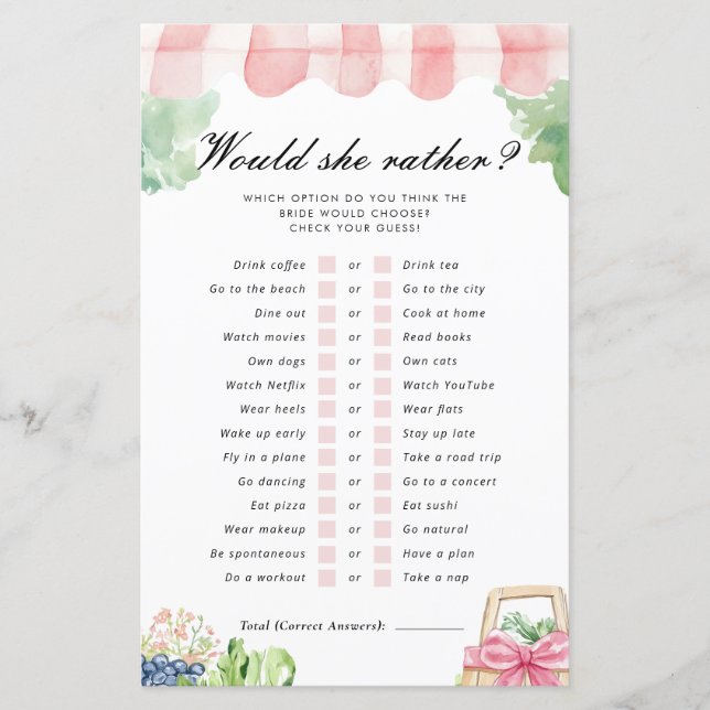 Would She Rather Fresh Off The Market Bridal Game (Front)