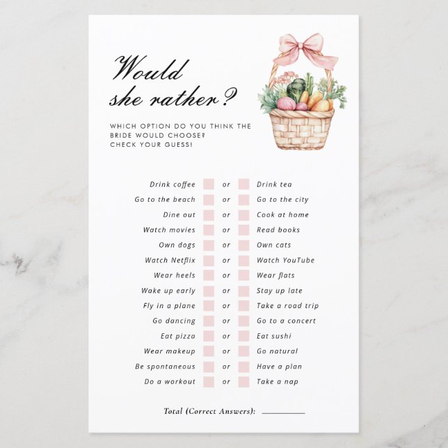 Would She Rather Fresh Off The Market Bridal Game (Front)